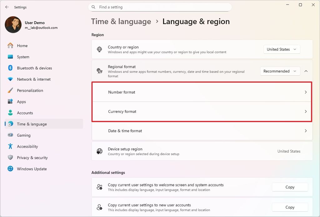 Currency and number formats