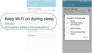 Tap keep-wi-fi on during sleep then tap option of choice