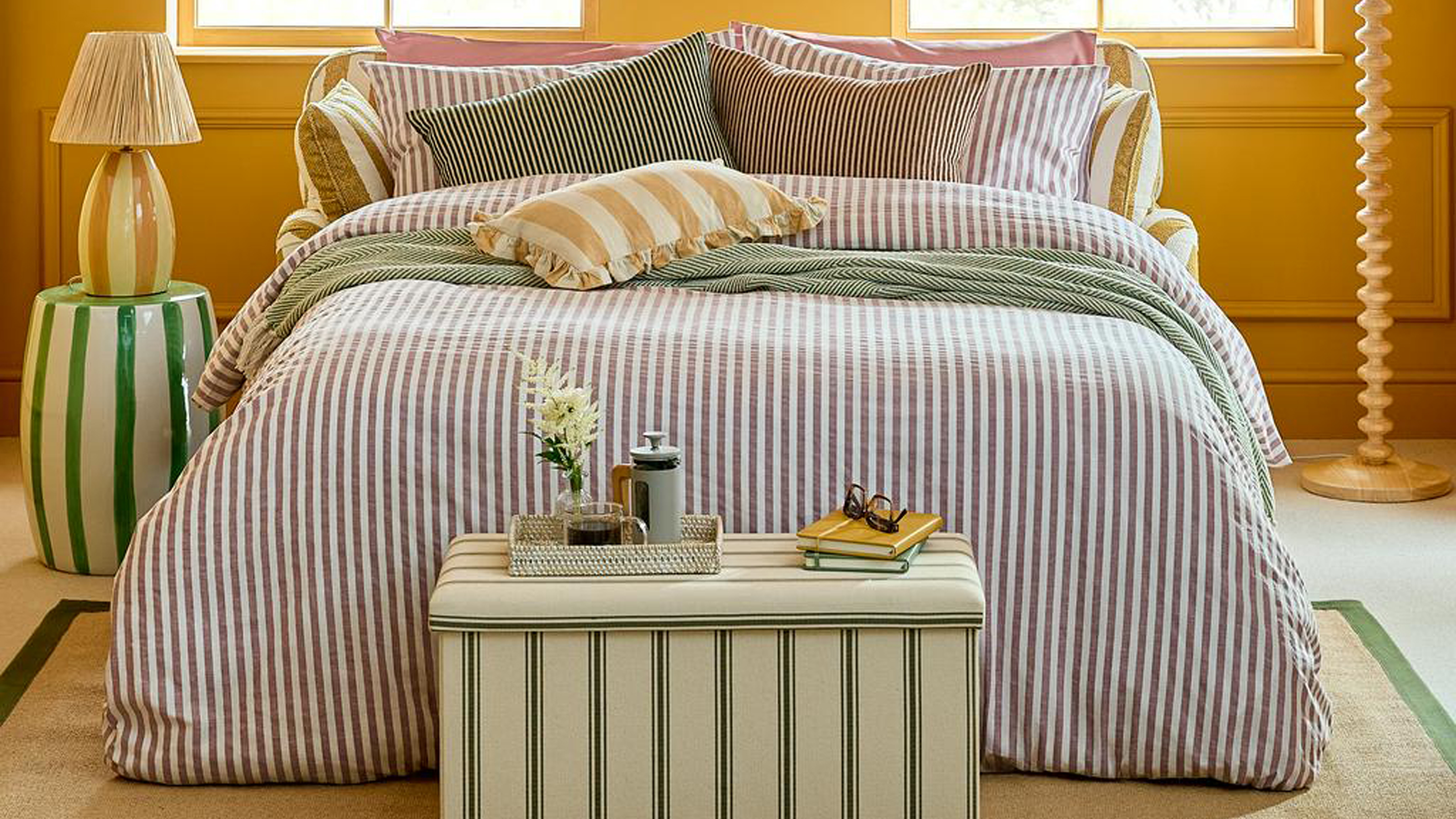 Dunelm Faux Linen Folkstone Stripe Rectangle Ottoman