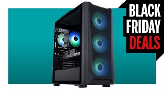 An image of an ABS Kaze Ruby gaming PC against a teal background with a white border, and a Black Friday Deals logo