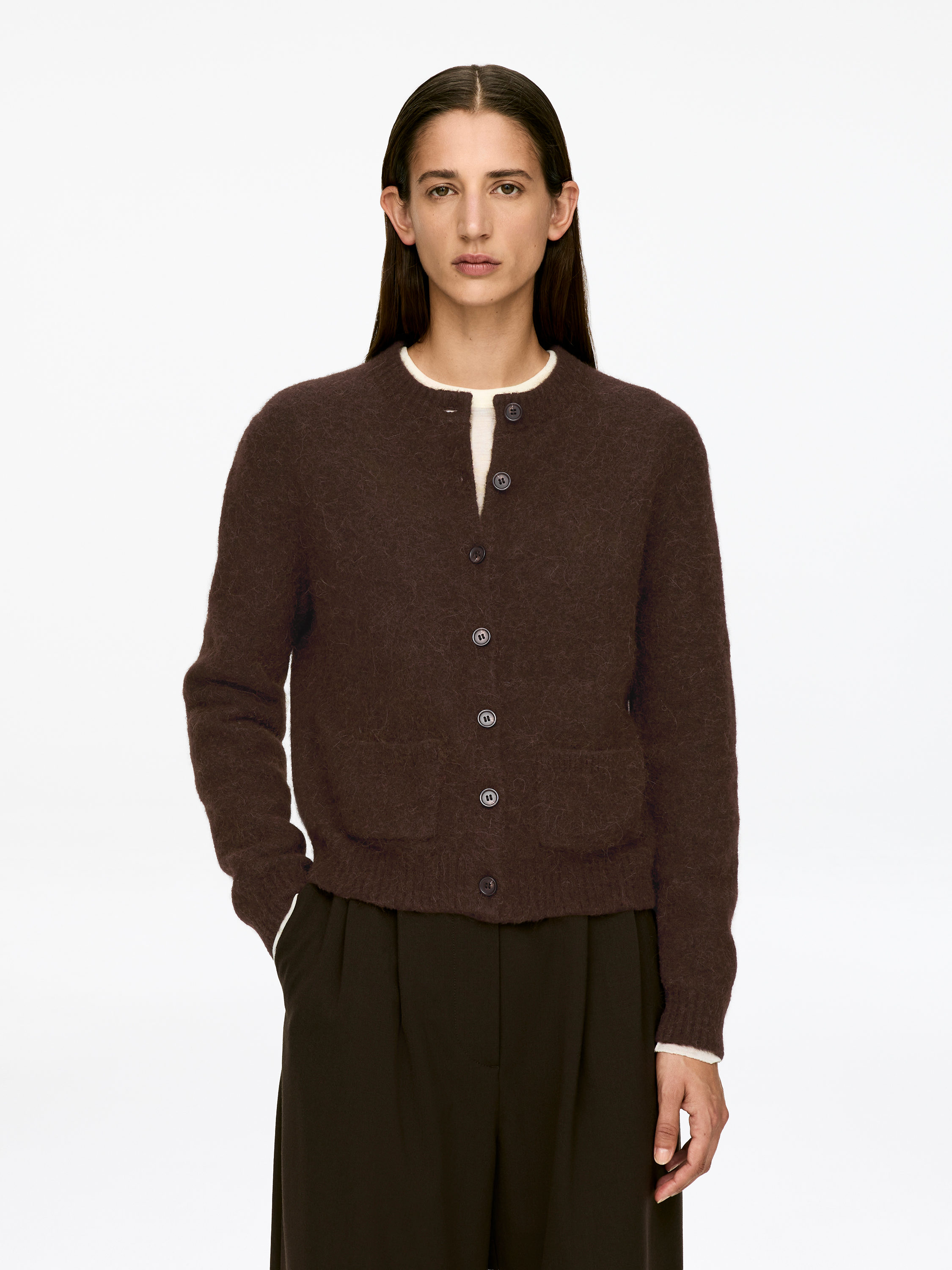 Alpaca-Wool Blend Cardigan &amp;ndash; Dark Brown &amp;ndash; Women &amp;ndash; Arket Gb