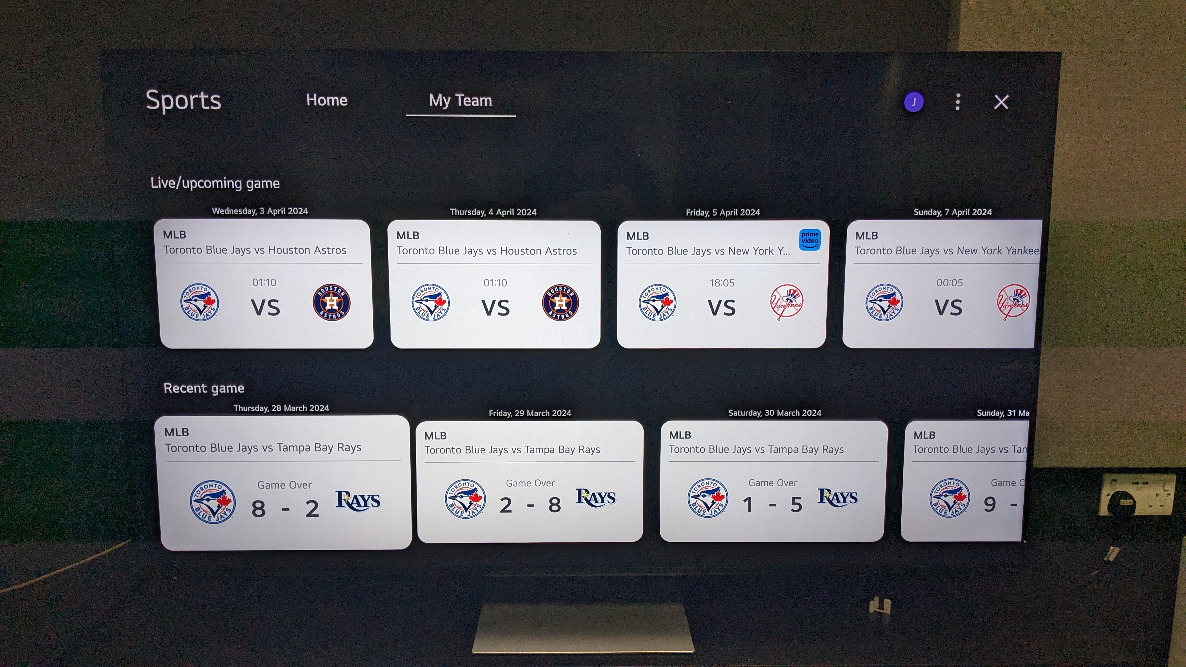 Sports page on LG webOS24