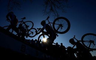 Athletes compete during the UCI Cyclo-cross World Championships in 2020