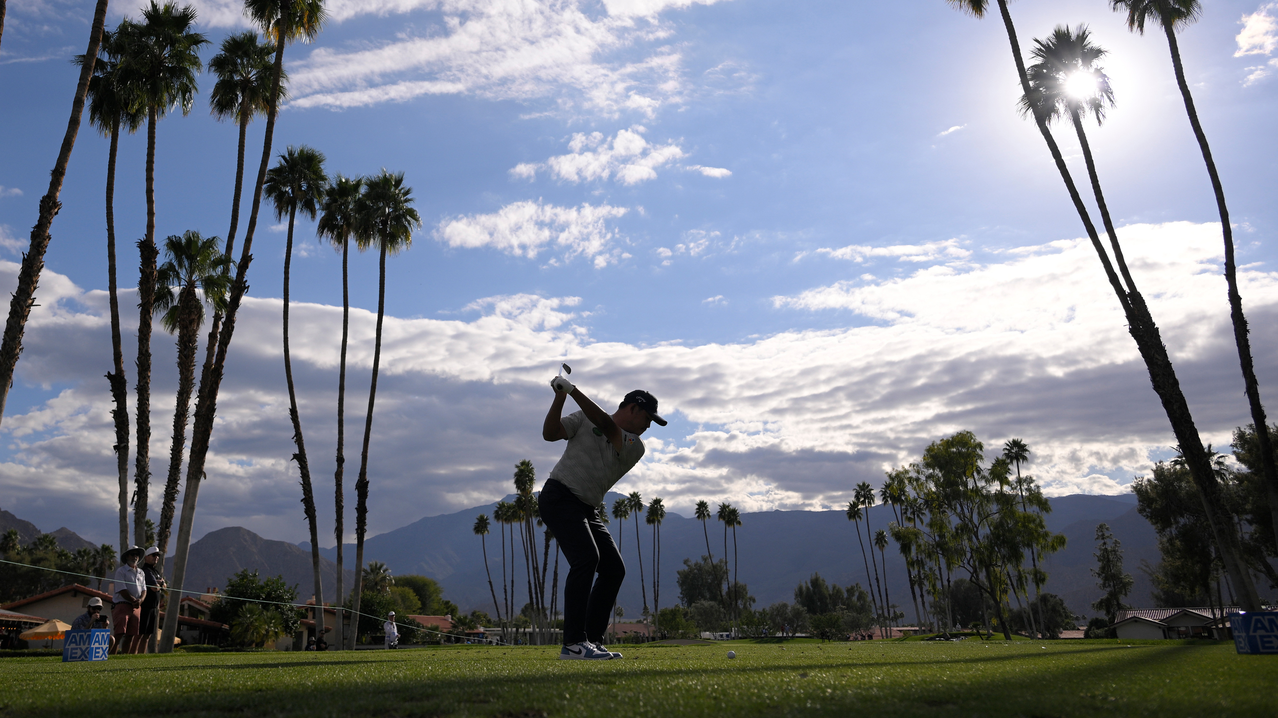 Si Woo Kim tees off during round three of The American Express in 2026