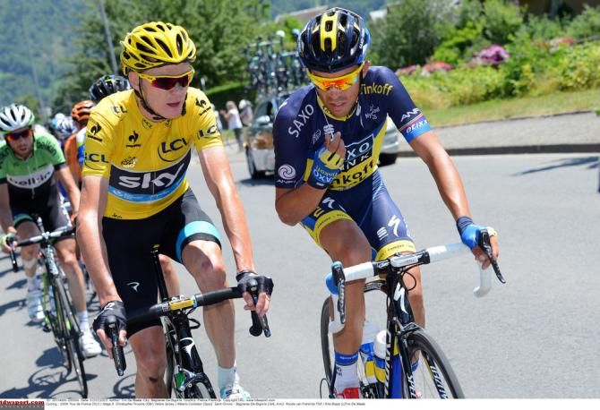 Chris Froome and Alberto Contador discussing tactics perhaps