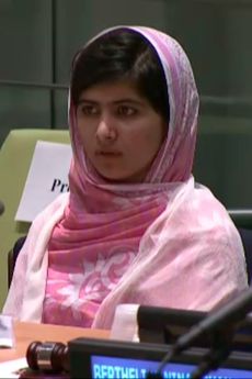 Malala gives her speech at the UN meeting in New York