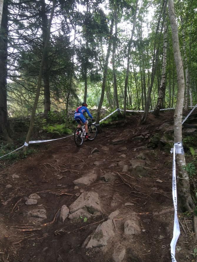 Jaroslav Kulhavy made this uphill rock garden look easy compared to the other riders we saw attempt it