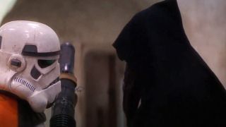 Garindan Ezz Zavor talking to a storm trooper in Star Wars