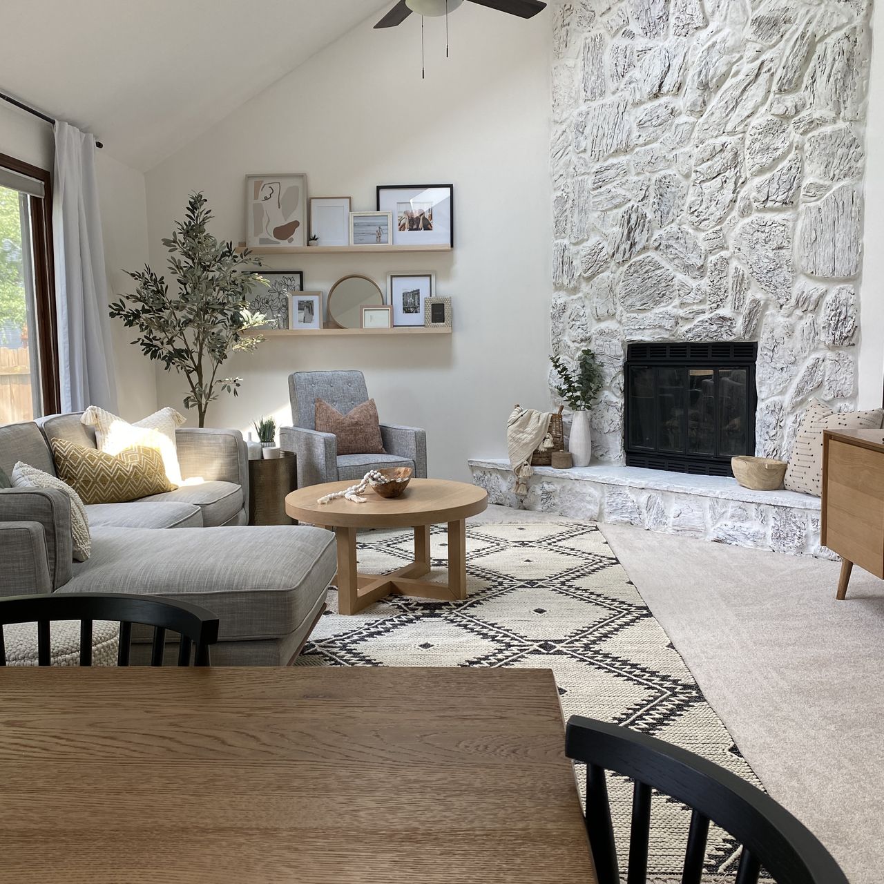 Over grouted and whitewash fireplace makeover