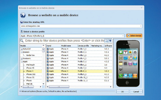 You’re able to see your site as it will appear in a huge library of mobile devices, but only on one device at a time (unless you buy the Pro edition)