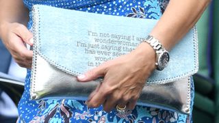 Sophie, Duchess of Edinburgh's bag close-up as she attends day nine of the Wimbledon Tennis Championships