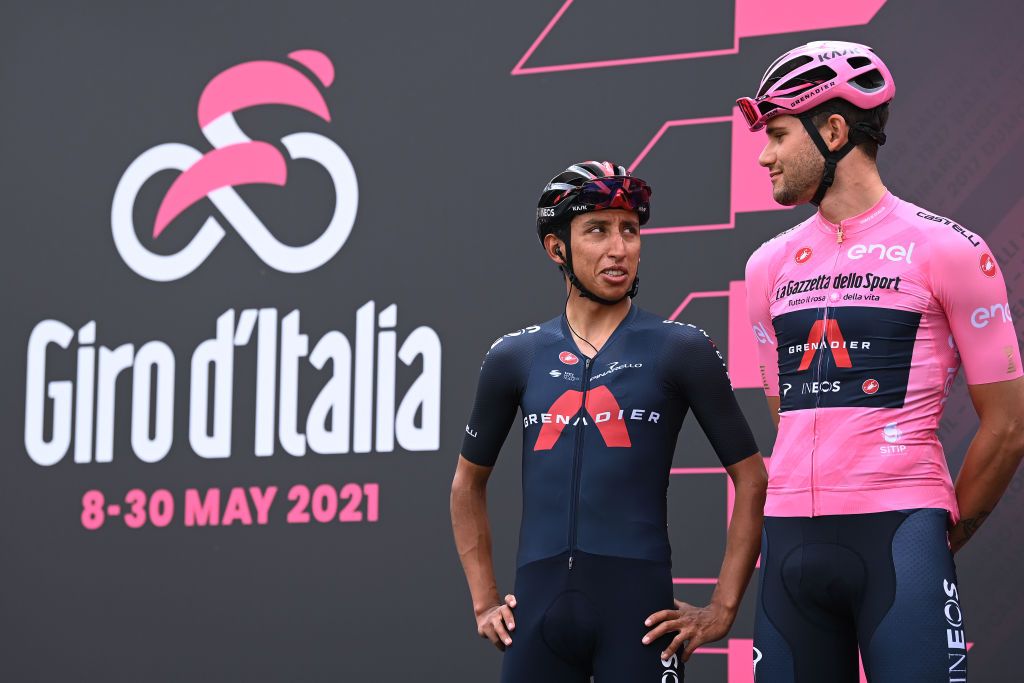 Egan Bernal and Filippo Ganna at the start of stage 2 of the Giro d&#039;Italia