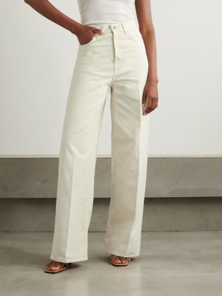 Pleated High-Rise Wide-Leg Organic Jeans