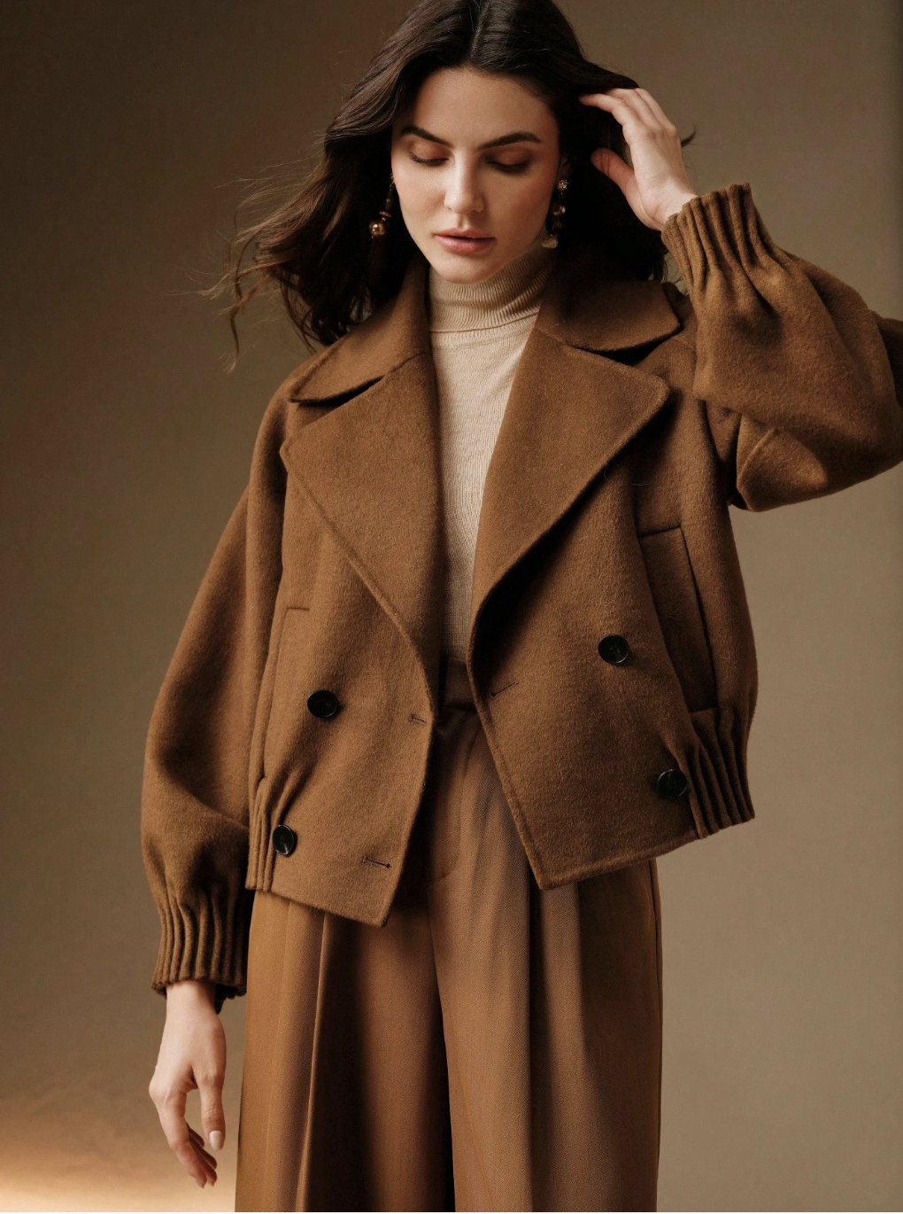 SHEIN x Jwoww , Brown Short Fitted Wool Coat