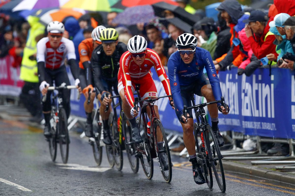 The leading group with one lap to go