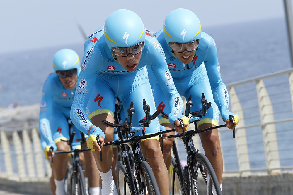 Astana set the fastest time until Orica-GreenEdge came through