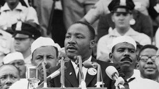 Dr Martin Luther King Jr. delivering the speech now popularly known for the section beginning "I have a dream."