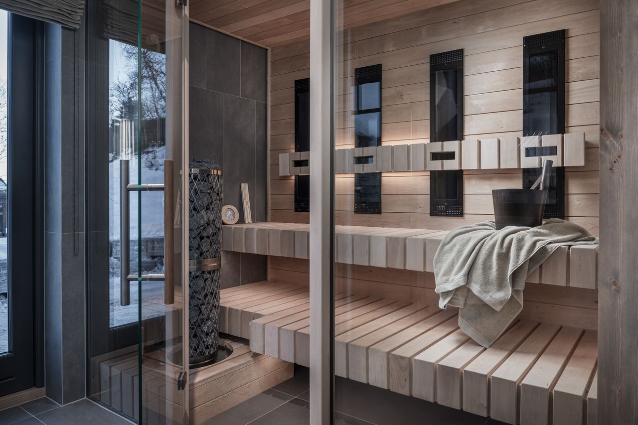 Interior shots of a modern and sleek ski chalet in Geilo