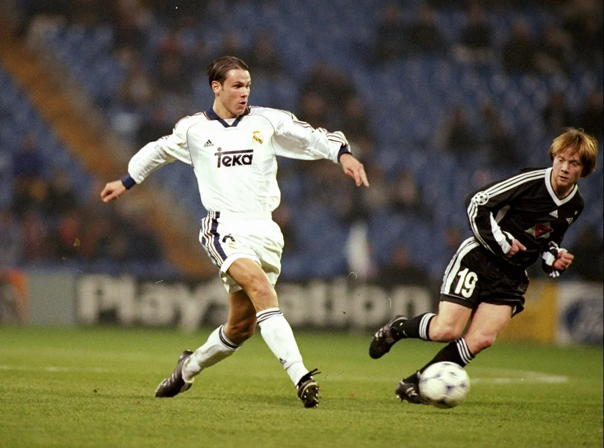 Fernando Redondo in action for Real Madrid against Rosenborg in 1999.