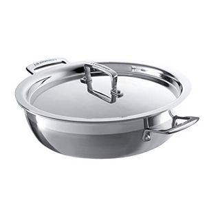 Le Creuset 3-Ply Stainless Steel Shallow Casserole With Lid, 30 X 7.5 Cm, Silver, 96202830001000