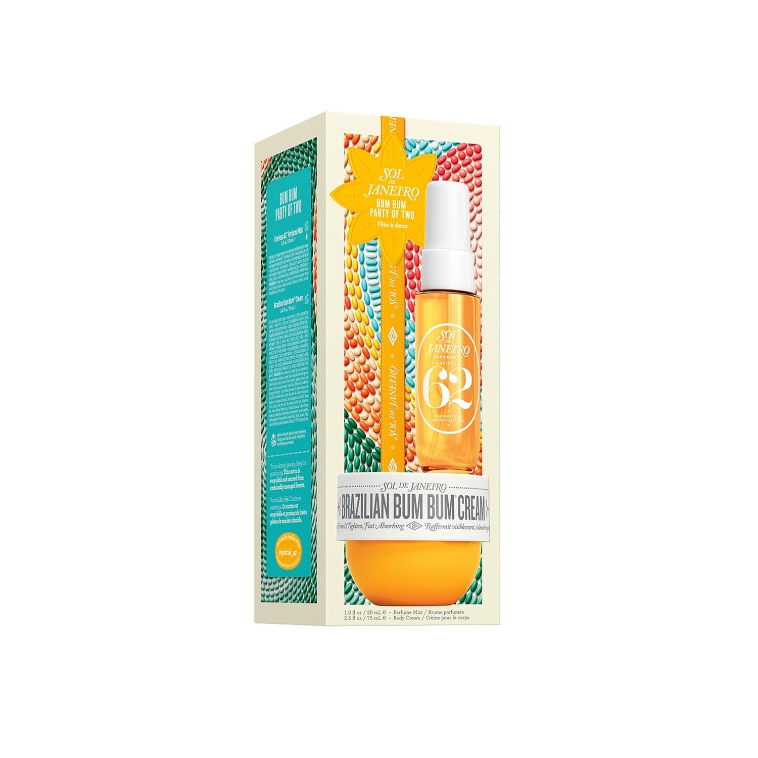 Sol de Janeiro, Bum Bum Party of Two Beauty Gift Set | Brazilian Bum Bum Cream 2.5 Fl Oz & Cheirosa 62 Perfume Mist 1 Fl Oz | Beauty Minis | Limited Edition | Travel Size Trial Set