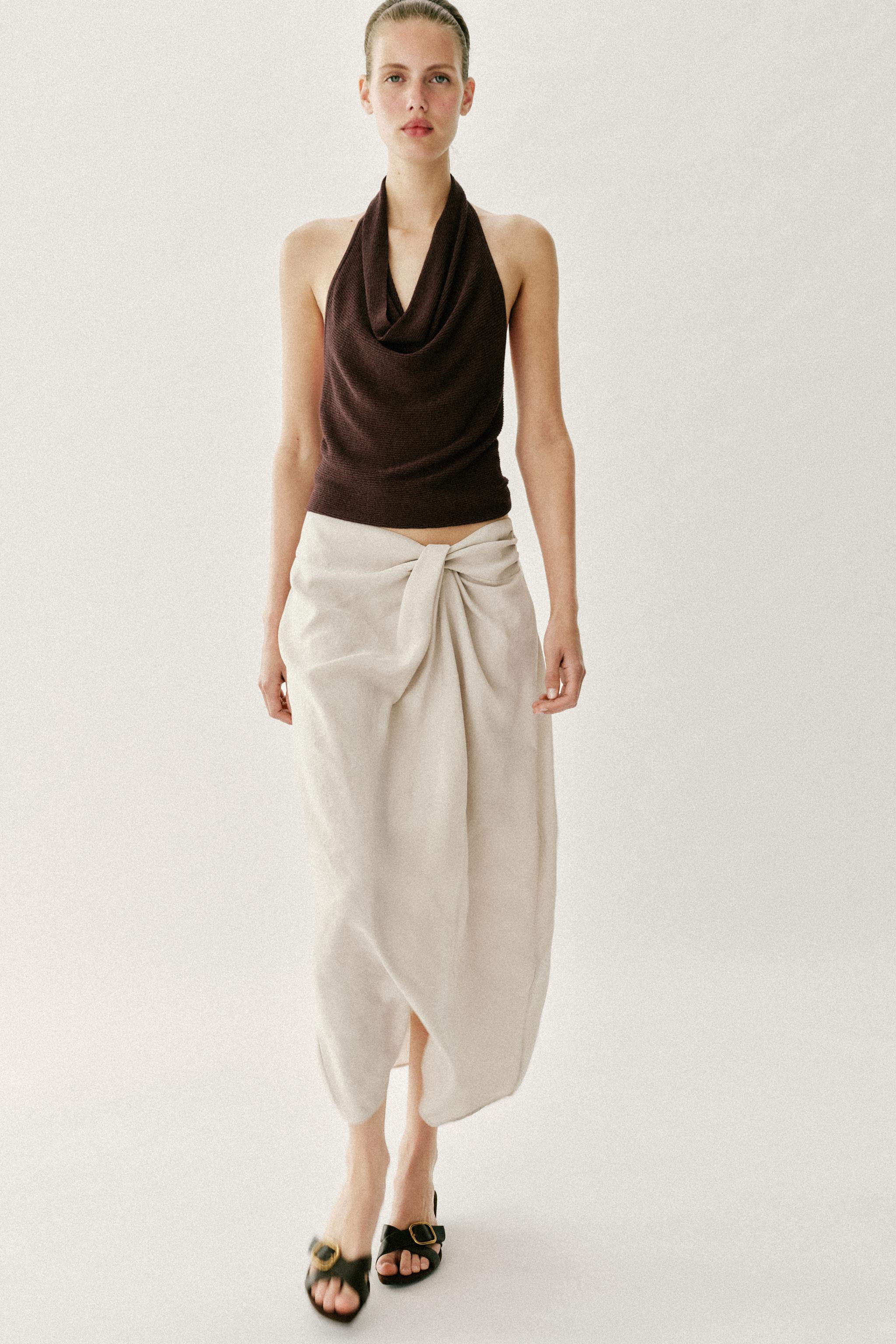 Gathered Pareo Midi Skirt