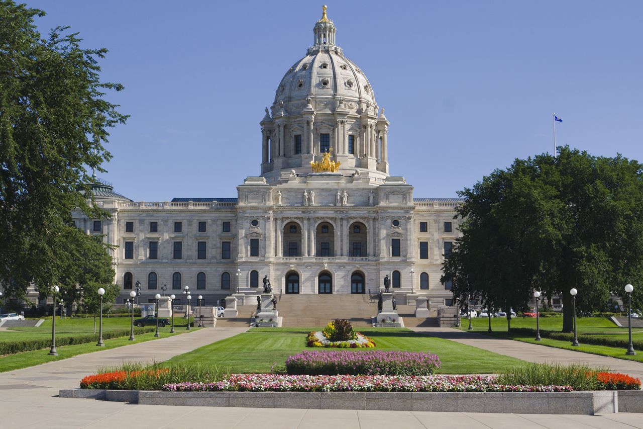 Front entrance approach of the Minnesota State Capitol building in St Paul Minnesota USA 