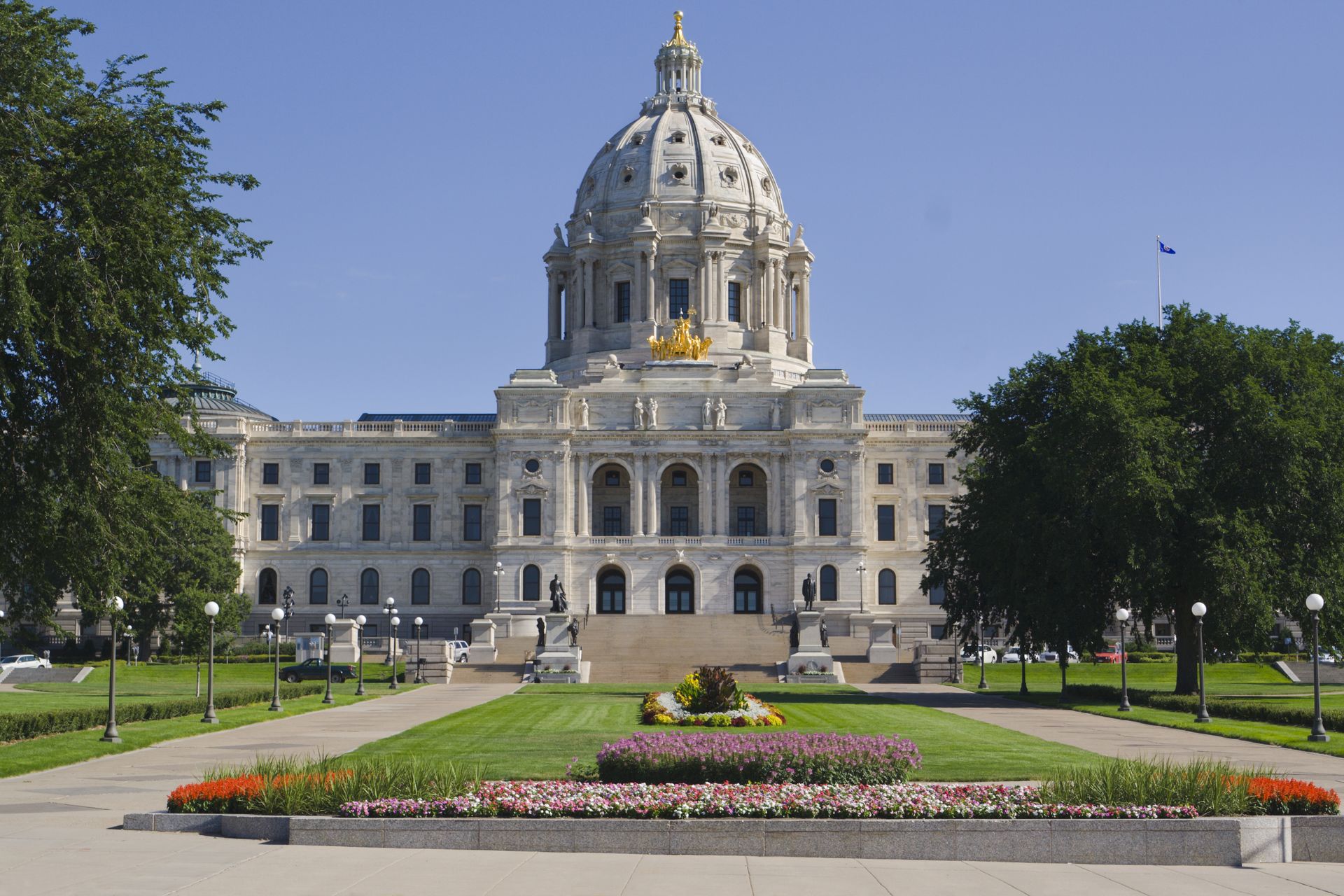 Front entrance approach of the Minnesota State Capitol building in St Paul Minnesota USA