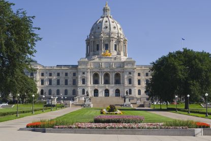 Front entrance approach of the Minnesota State Capitol building in St Paul Minnesota USA 