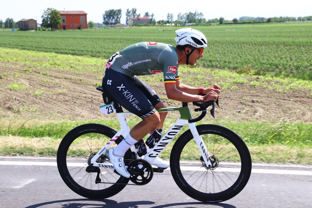 REGGIO EMILIA ITALY MAY 18 Dries De Bondt of Belgium and Team Alpecin Fenix attacks during the 105th Giro dItalia 2022 Stage 11 a 203km stage from Santarcangelo di Romagna to Reggio Emilia Giro WorldTour on May 18 2022 in Reggio Emilia Italy Photo by Michael SteeleGetty Images