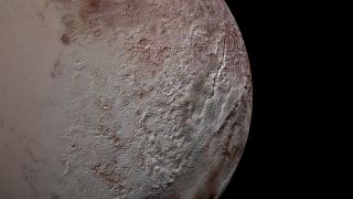 The New Horizons mission that flew by Pluto in 2015 gathered this view of blades of ice on the dwarf planet's surface — many stretching as tall as skyscrapers.