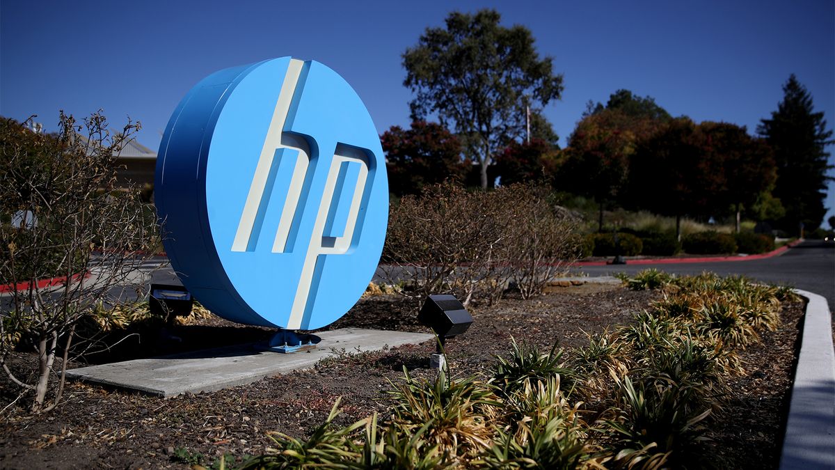 HP logo pictured outside the company offices in California, USA.