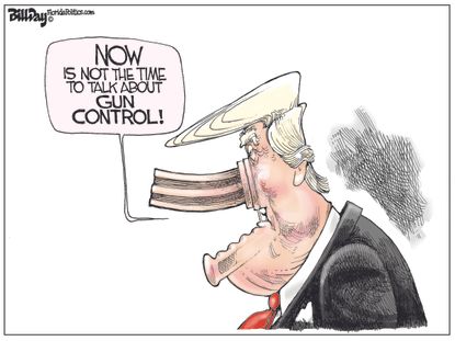Political cartoon U.S. shootings Trump NRA gun control