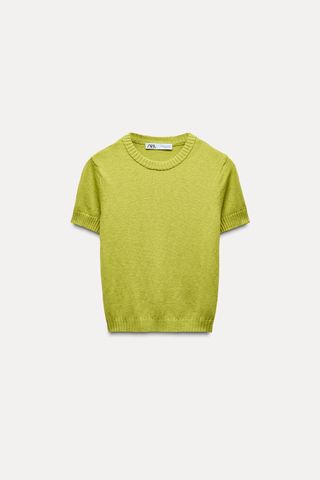 Plain knit basic short sleeve top