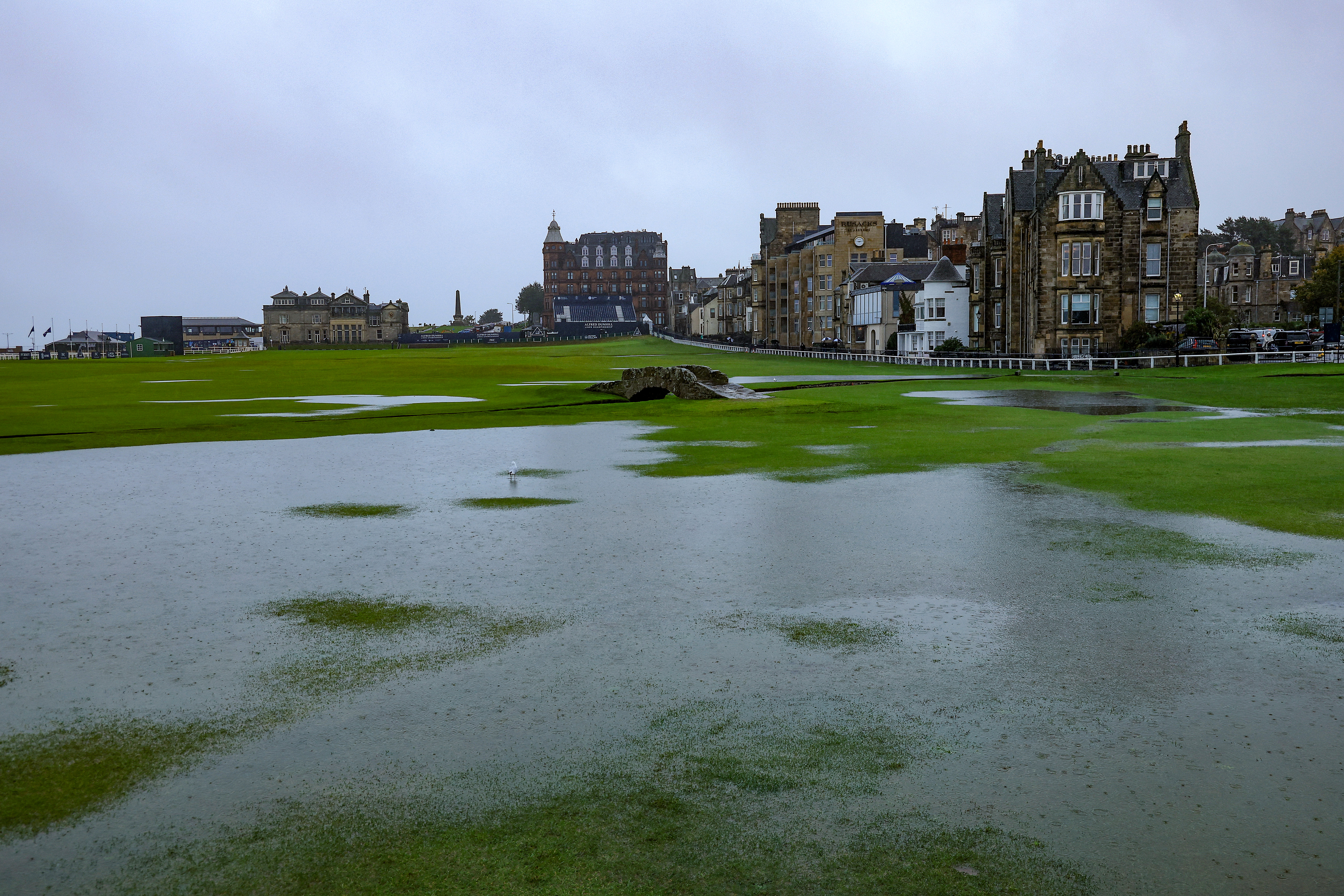Puddles form on St Andrews course