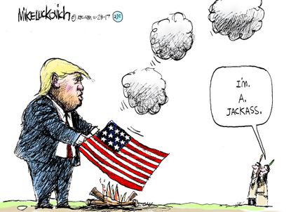 Political cartoon U.S. Trump Native Americans Elizabeth Warren Pocahontas