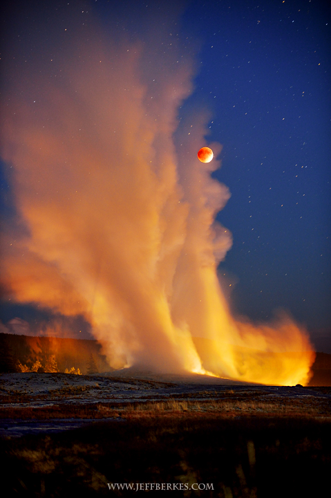 Supermoon and Old Faithful 