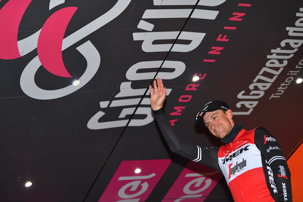 Giulio Ciccone on the stage 16 podium at the Giro