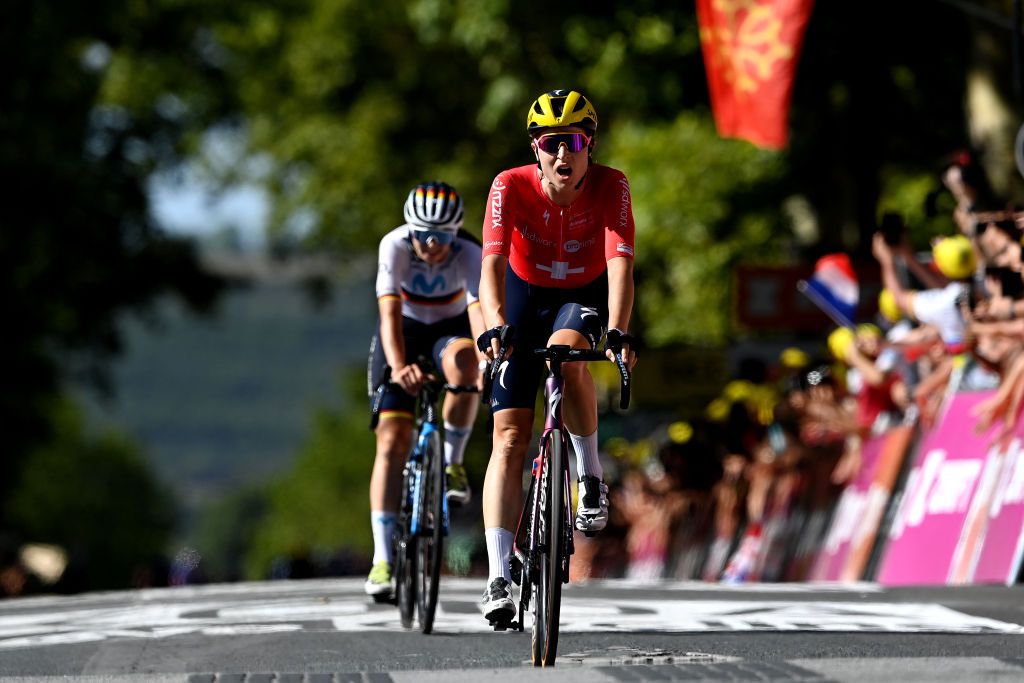 ALBI FRANCE JULY 27 Marlen Reusser of Switzerland and Team SD Worx Protime crosses the finish line during the 2nd Tour de France Femmes 2023 Stage 5 a 1261km stage from OnetleChteau to Albi 572m UCIWWT on July 27 2023 in Albi France Photo by Tim de WaeleGetty Images