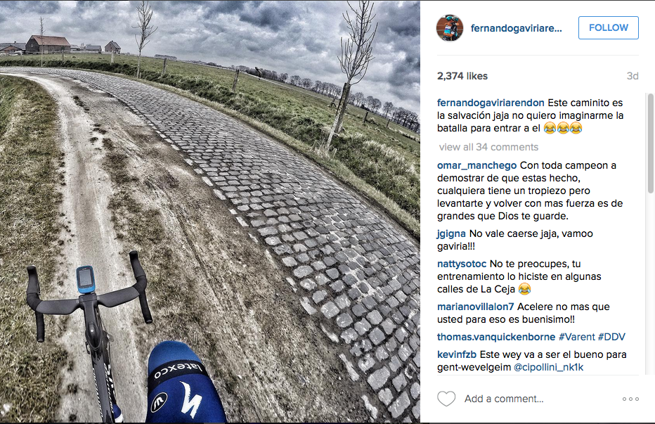Will we see Specialized S-Works Venge ViAS Disc bikes raced at the upcoming cobbled classics? (Fernando Gaviria social media)