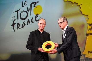 Chris Froome presented with a unique token at the 2017 Tour de France presentation