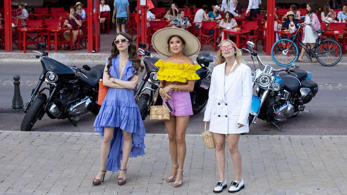 Lily Collins, Ashley Park and Camille Razat in Emily in Paris