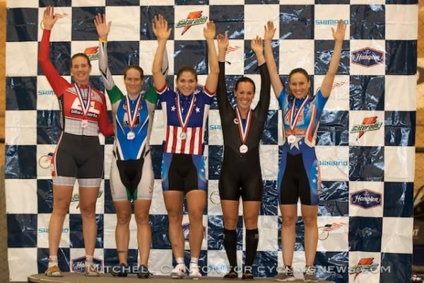 Cari Higgins (Proman) atop the women's omnium podium.