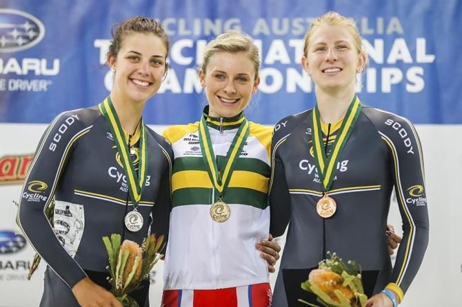 The Womens Scratch race podium.