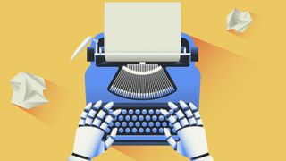 A robot android using a typewriter 