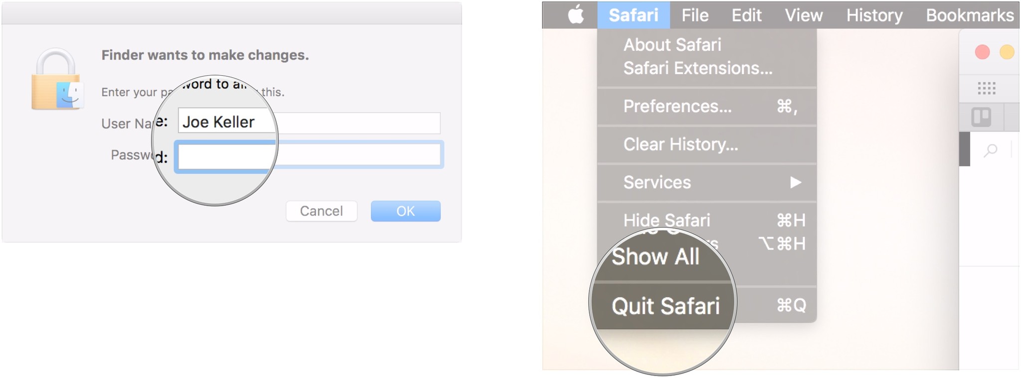 Enter credentials, quit browser