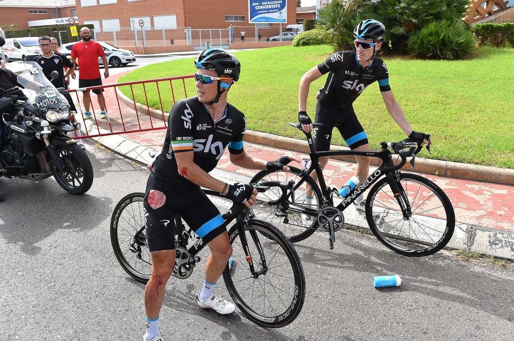 Nico Roche (Team Sky) looks around after his heavy crash