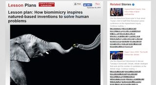 PBS NewsHour Extra screenshot: Biomimicry story with elephant