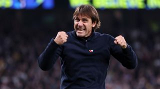 Tottenham Hotspur head coach celebrates by pumping his fists after his team's win in the Premier League match between Tottenham Hotspur and Leeds United on 12 November, 2022 at the Tottenham Hotspur Stadium, London, United Kingdom
