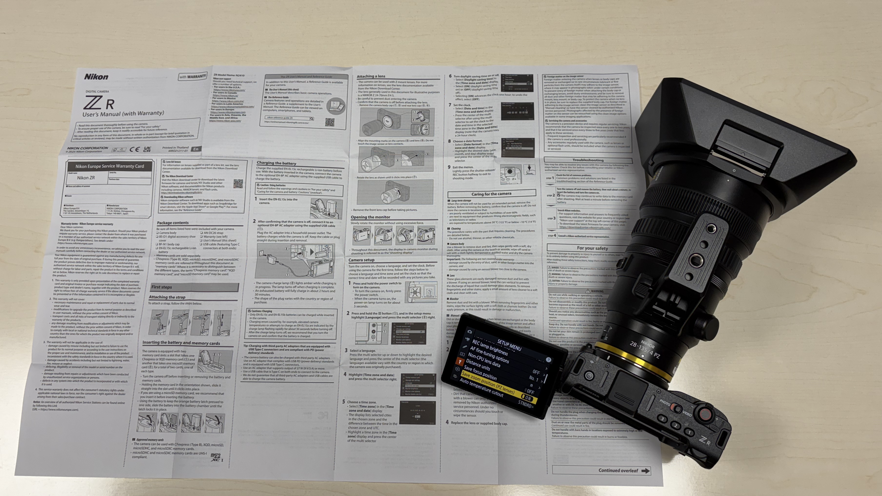 Nikon ZR and manual sheet